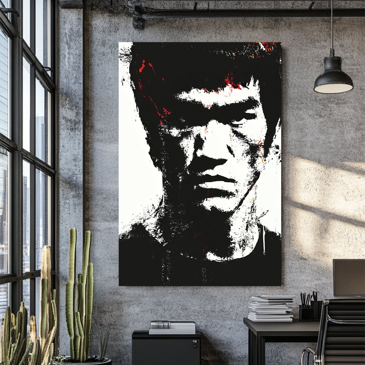 black and white Bruce Lee abstract portrait wall art