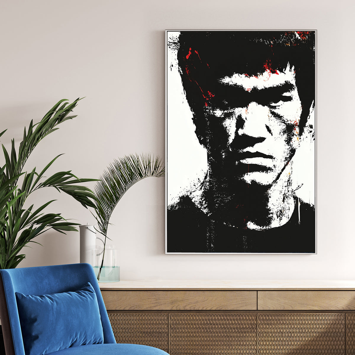 black and white Bruce Lee abstract portrait wall art