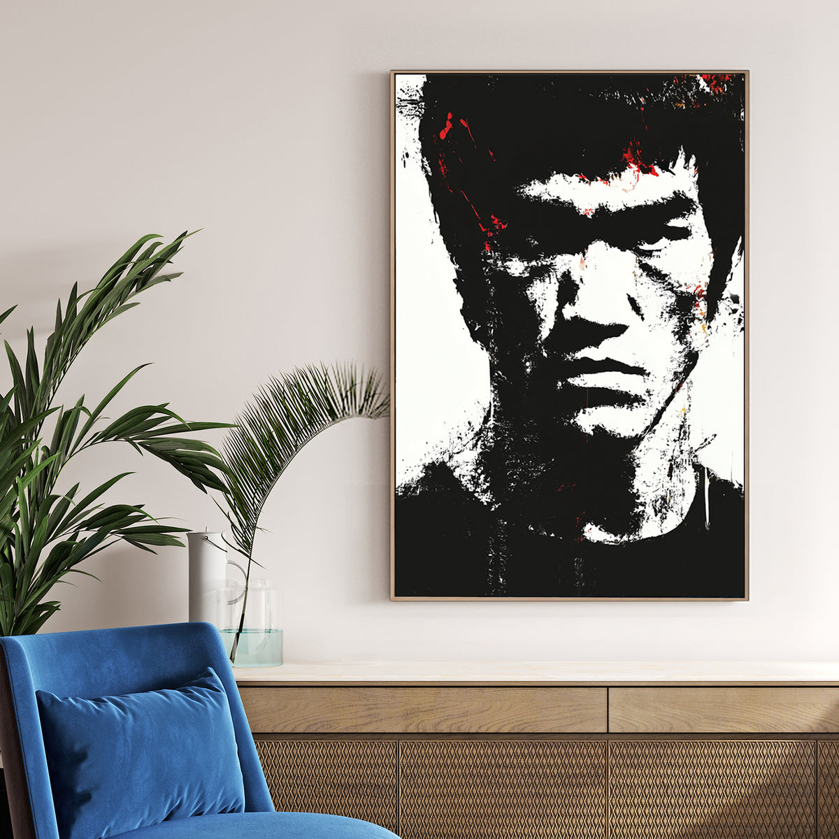 black and white Bruce Lee abstract portrait wall art