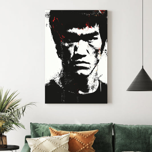 black and white Bruce Lee abstract portrait wall art