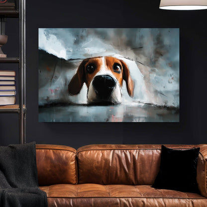 playful beagle puppy peeking over edge digital painting