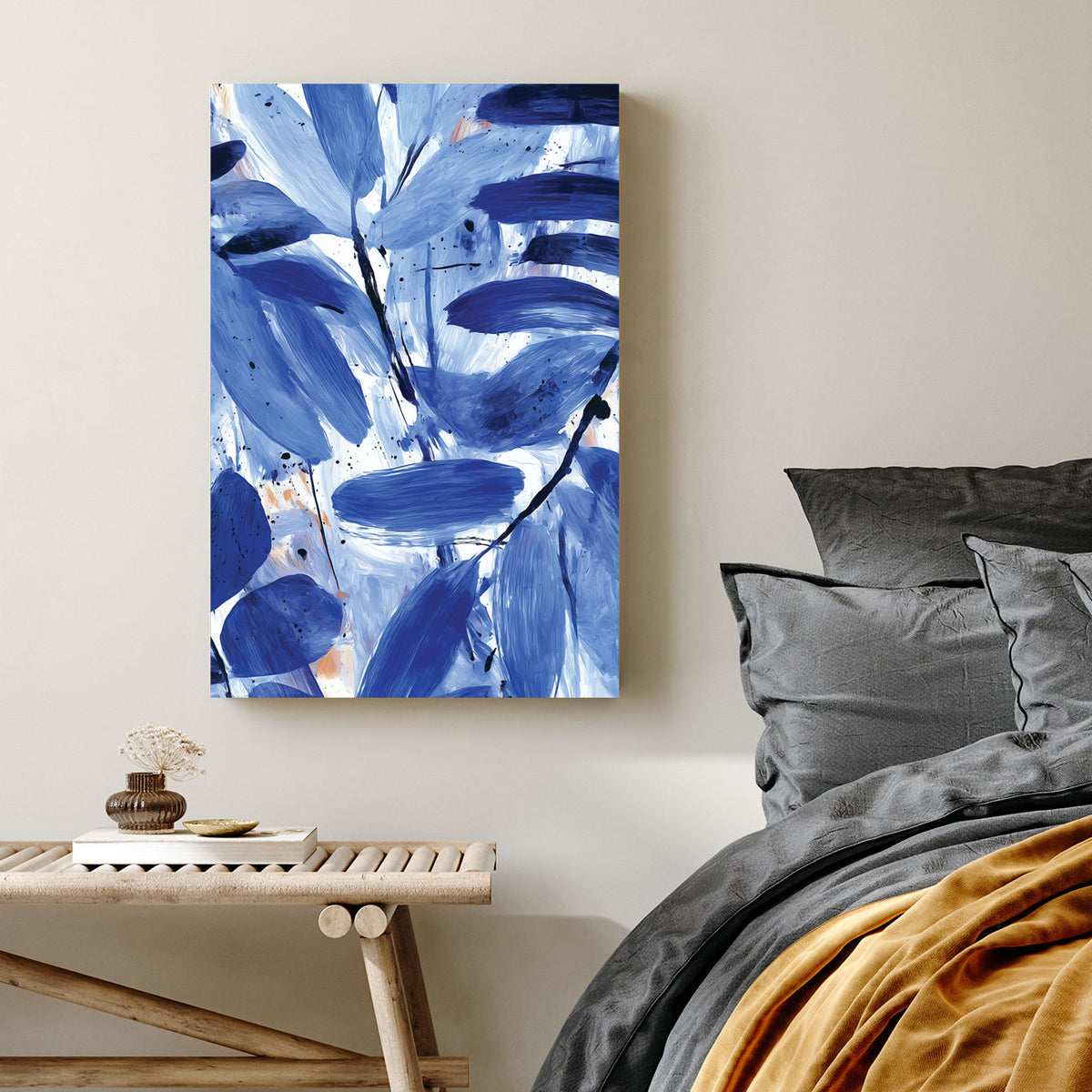 modern blue abstract botanical painting