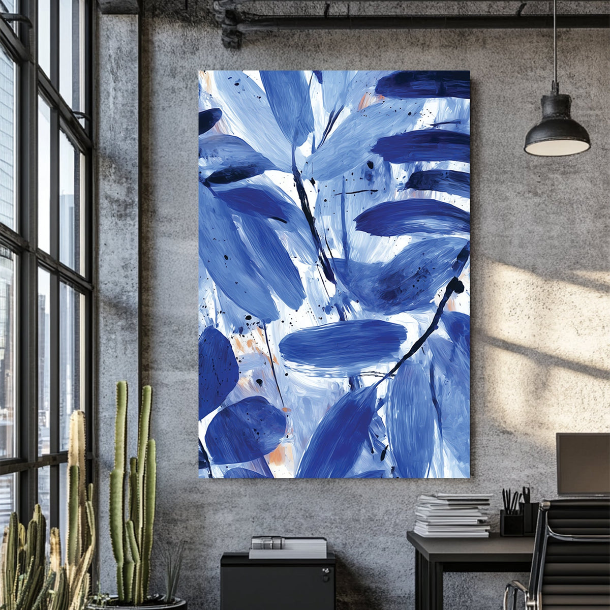 modern blue abstract botanical painting