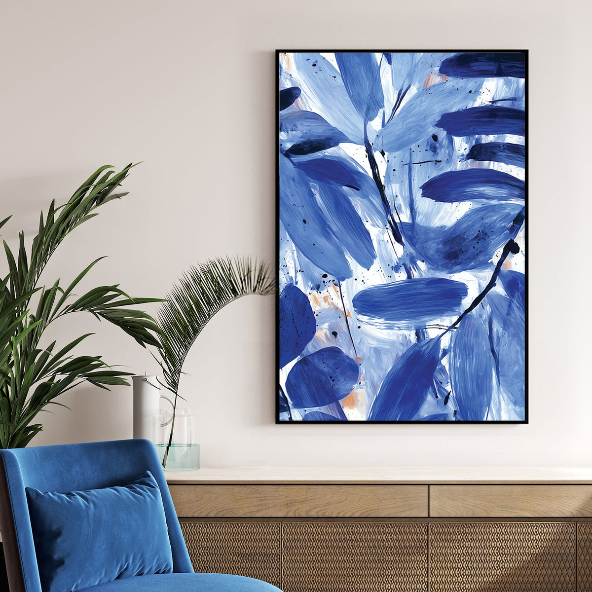 modern blue abstract botanical painting