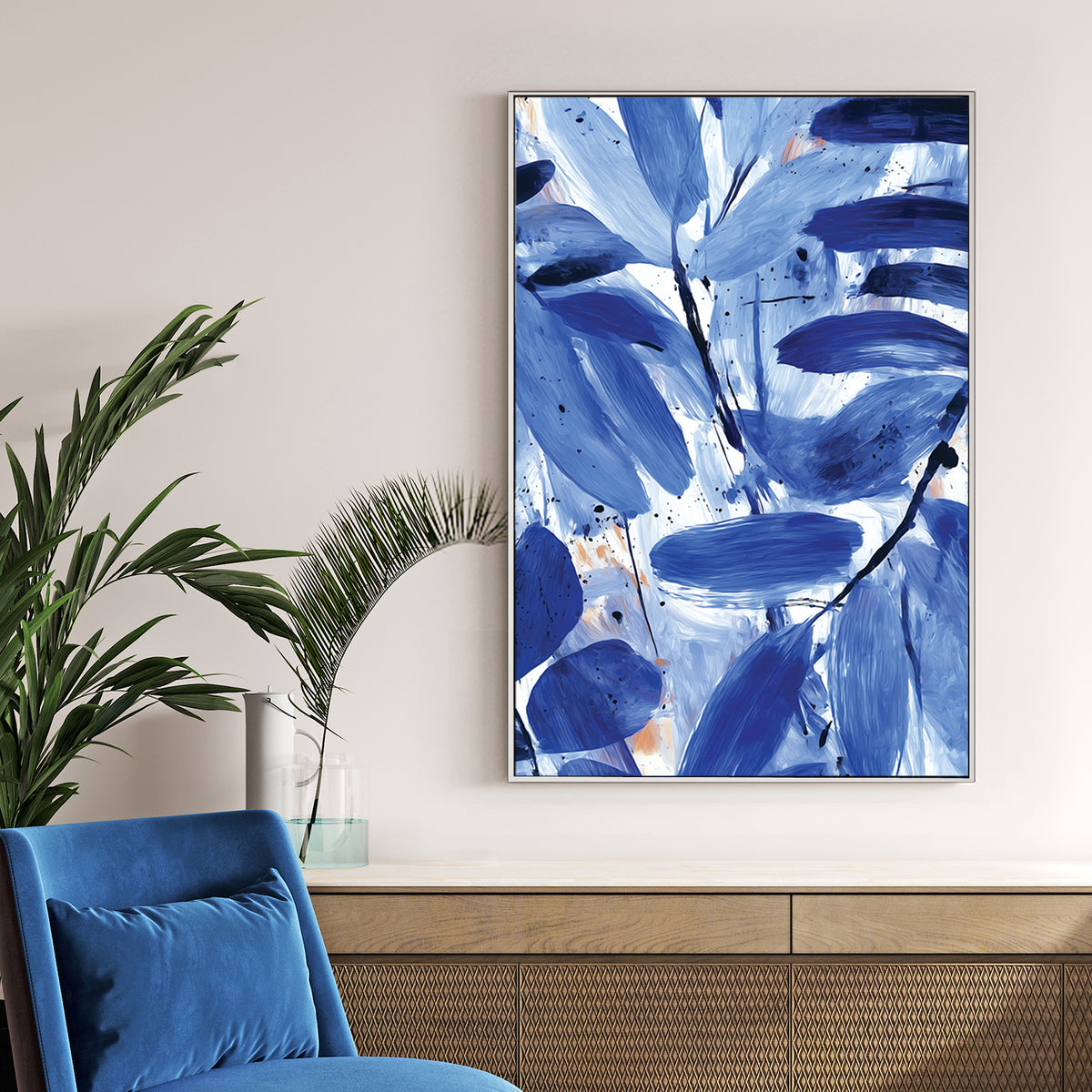modern blue abstract botanical painting