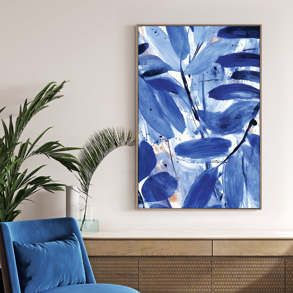 modern blue abstract botanical painting