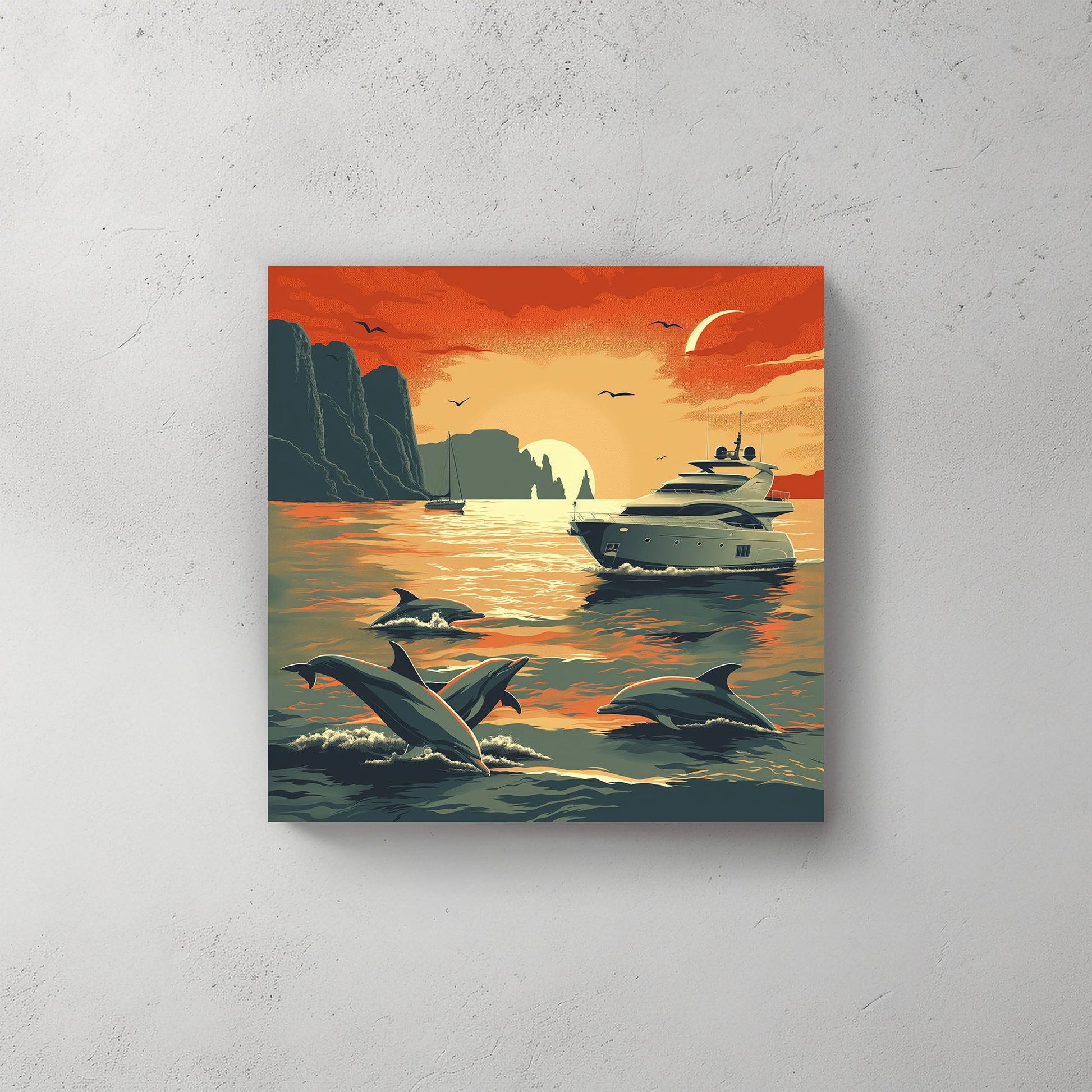 Dolphins by the Sun #313 Canvas Wall Art & Metal Prints