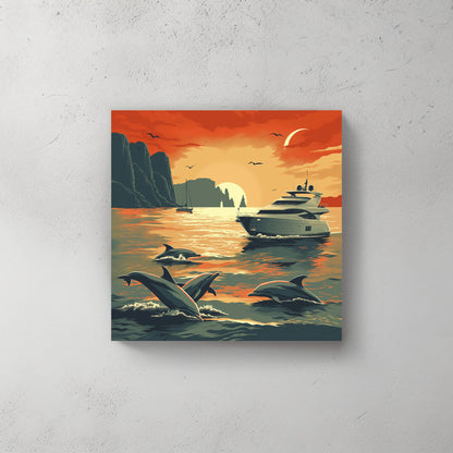 Dolphins by the Sun #313 Canvas Wall Art & Metal Prints