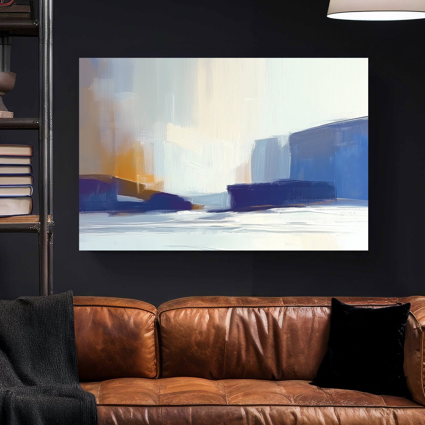 minimalist abstract coastal wall art in soft blue and beige tones