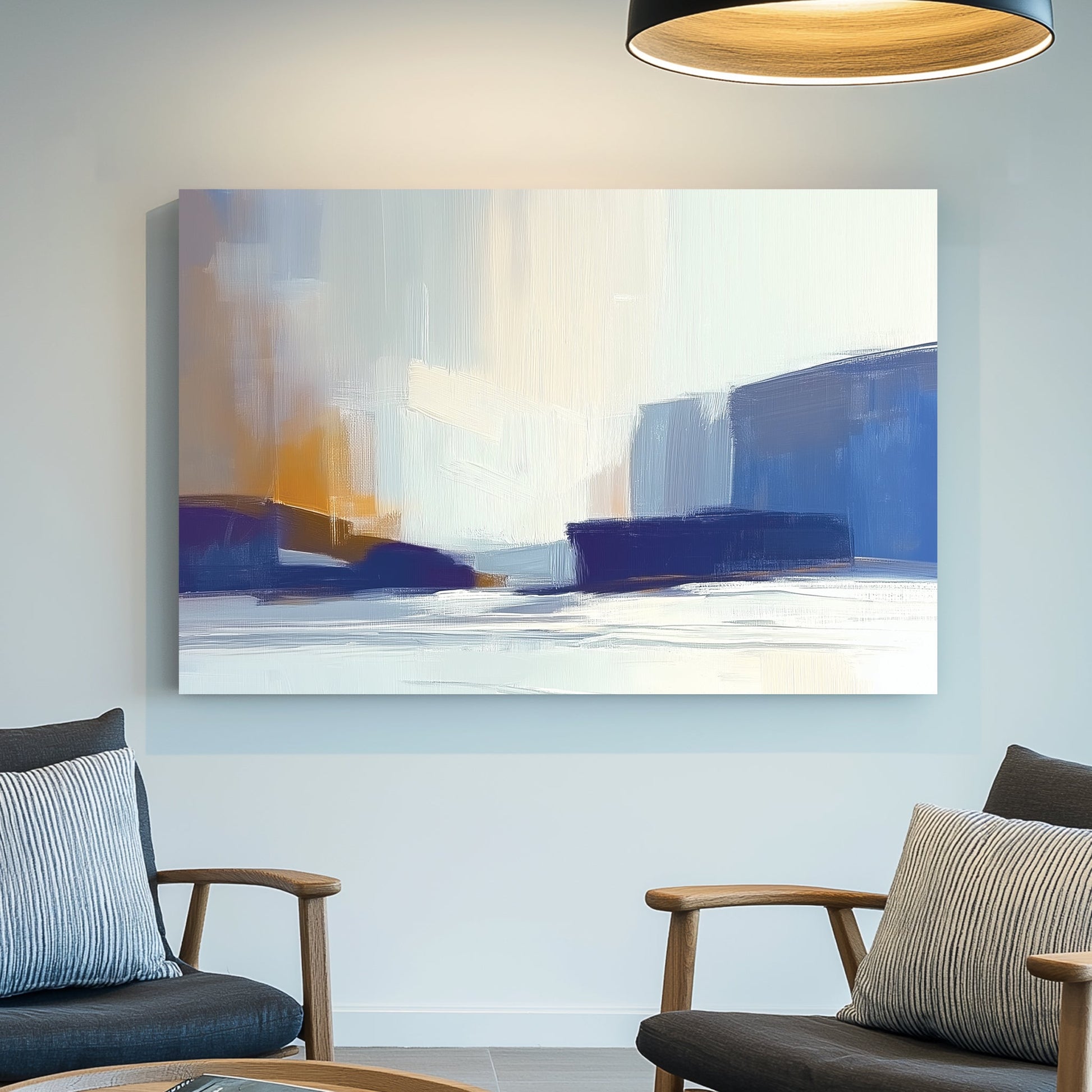 minimalist abstract coastal wall art in soft blue and beige tones