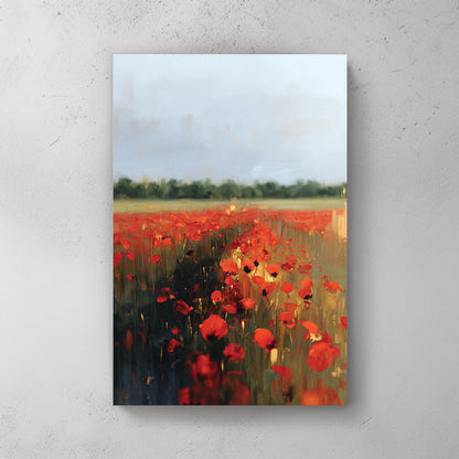 field of red poppies in bloom wall art