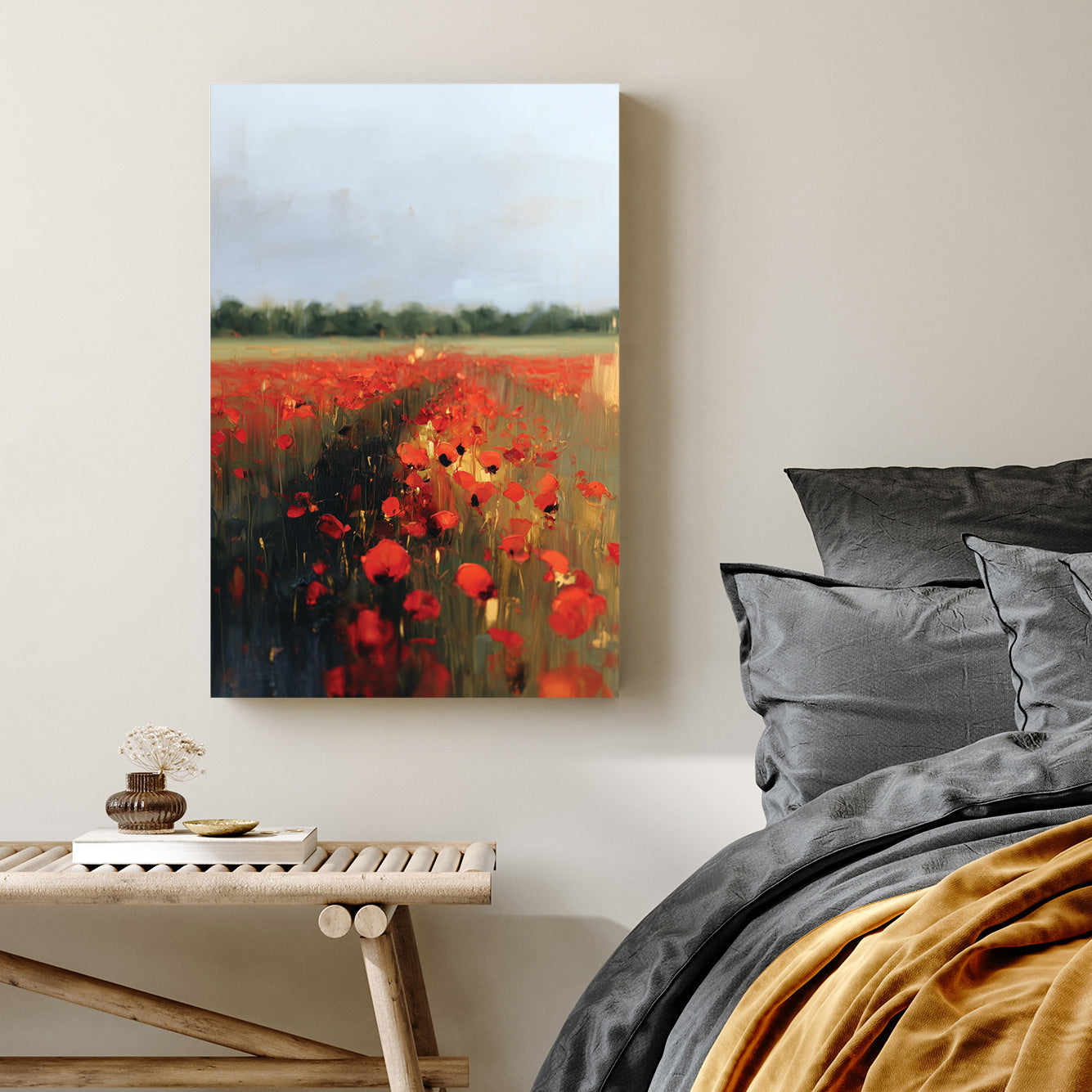 field of red poppies in bloom wall art