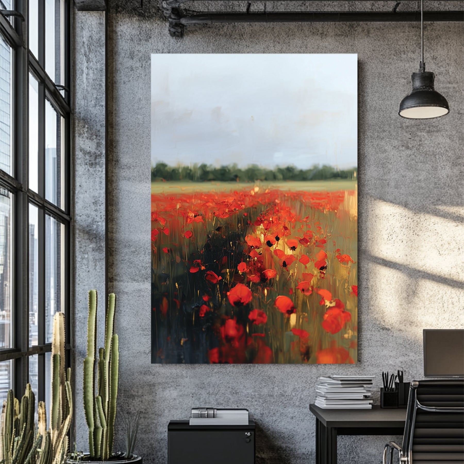 field of red poppies in bloom wall art