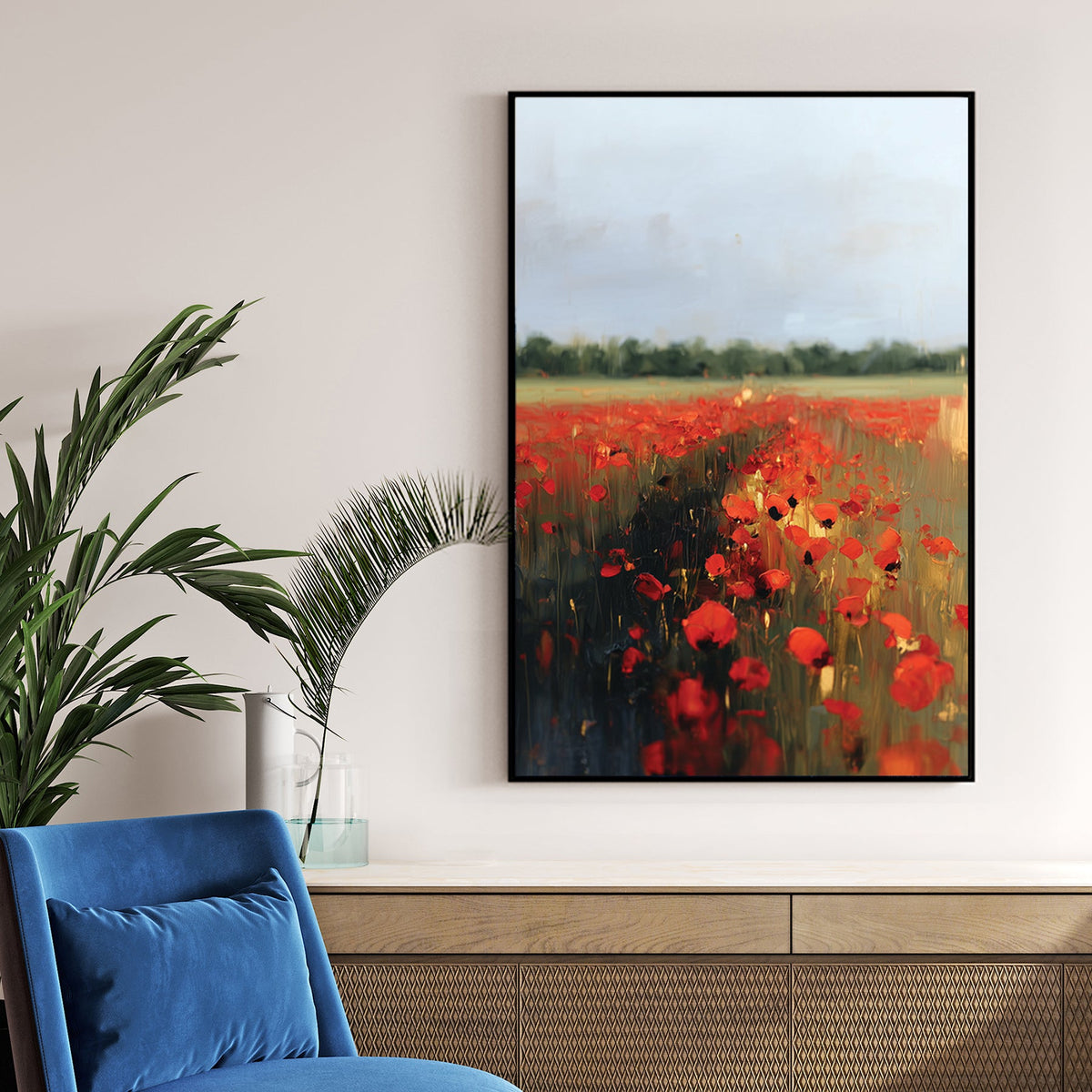 field of red poppies in bloom wall art
