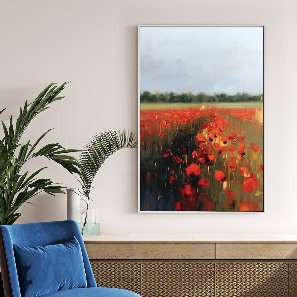 field of red poppies in bloom wall art