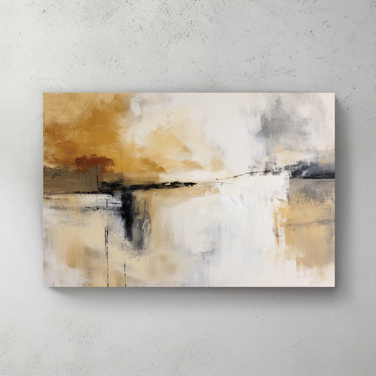 neutral abstract wall art in beige and grey with textured brushstrokes