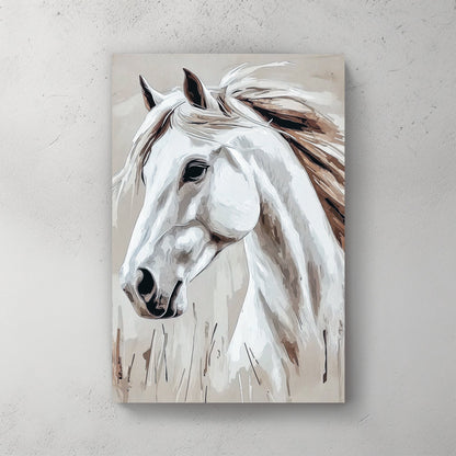 white horse wall art in minimalist neutral tones
