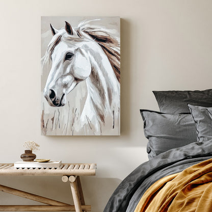 white horse wall art in minimalist neutral tones