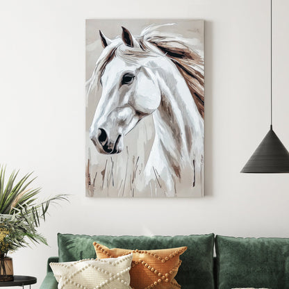 white horse wall art in minimalist neutral tones