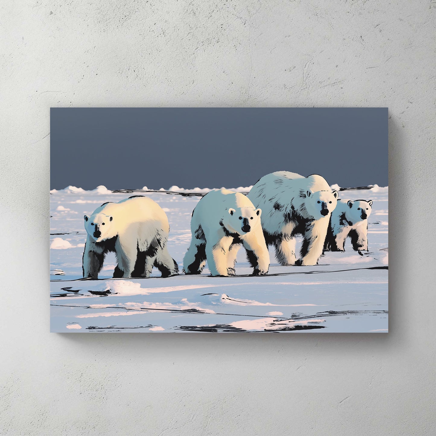 polar bear family wall art on icy landscape