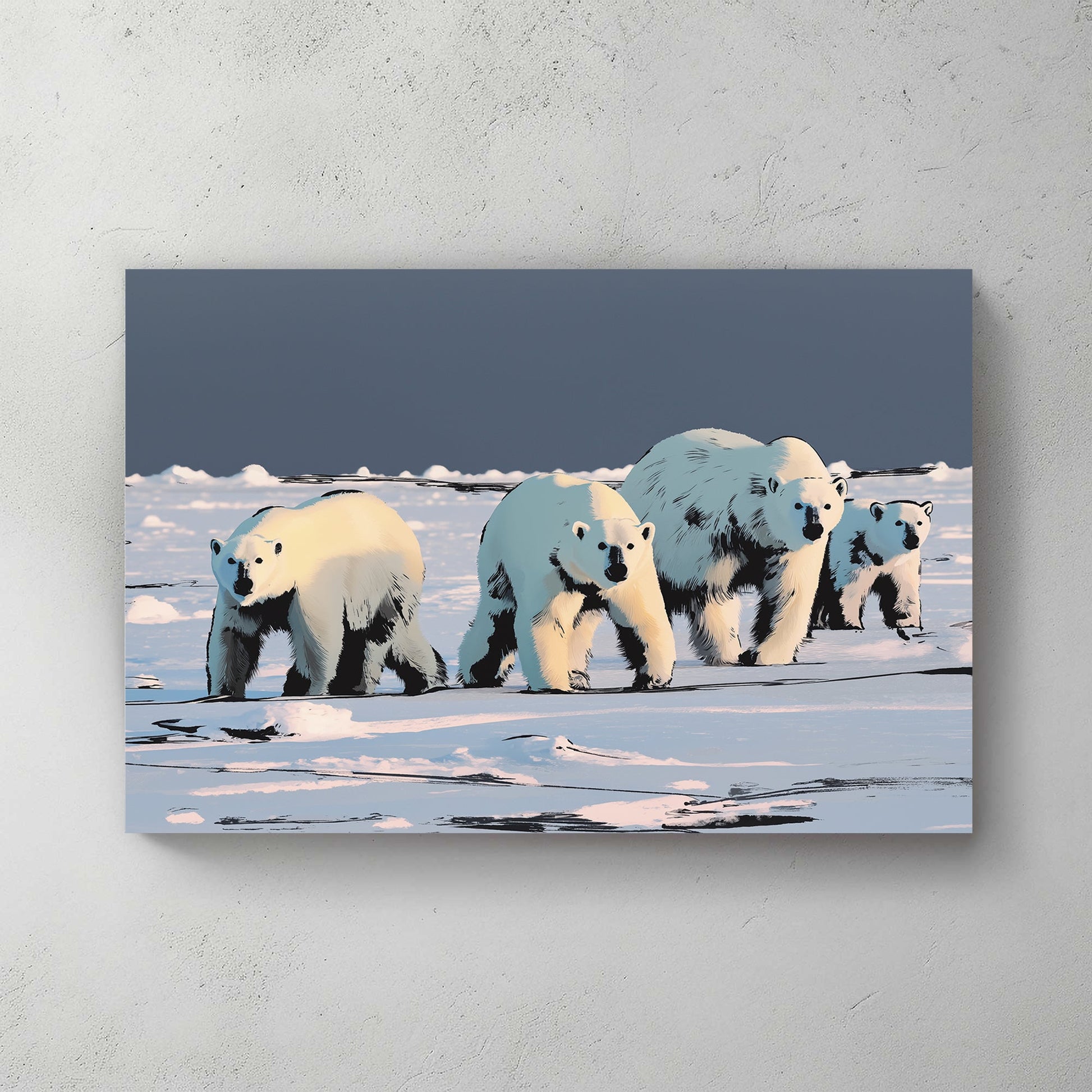 polar bear family wall art on icy landscape
