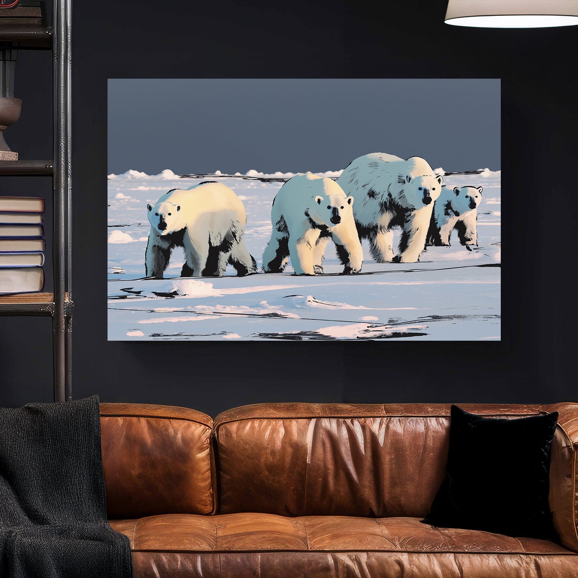 polar bear family wall art on icy landscape