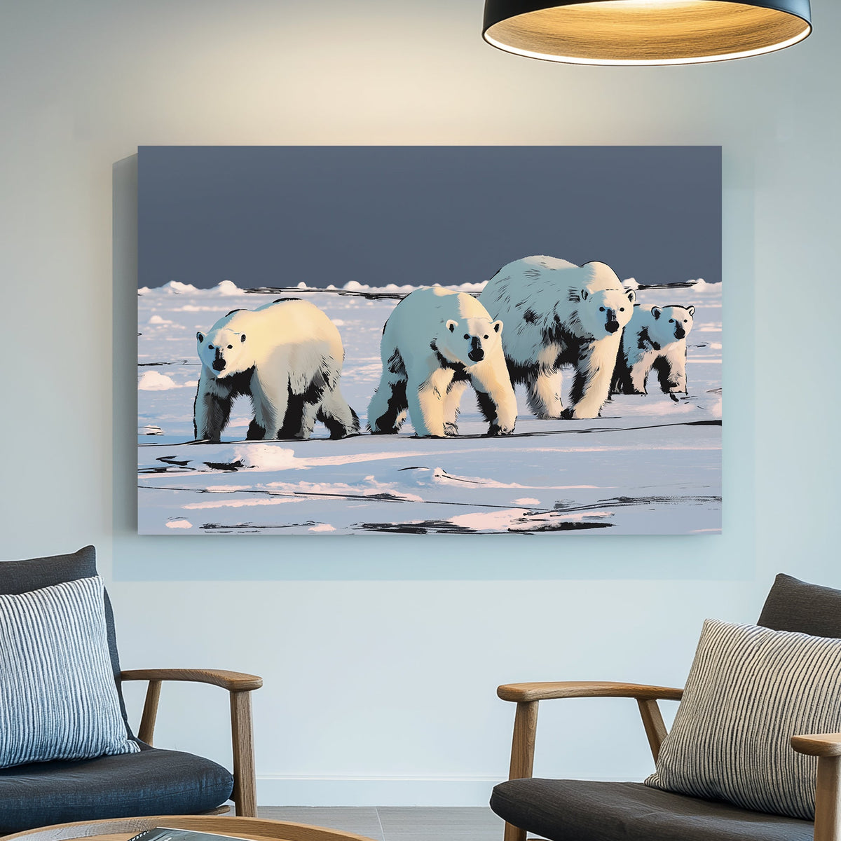 polar bear family wall art on icy landscape