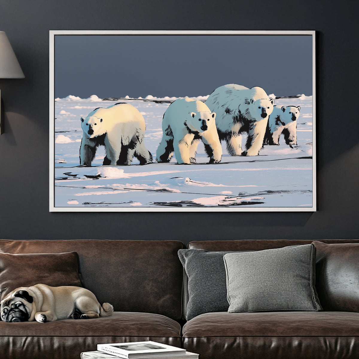 polar bear family wall art on icy landscape