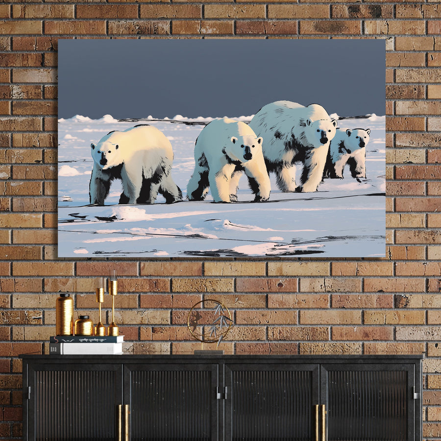 polar bear family wall art on icy landscape