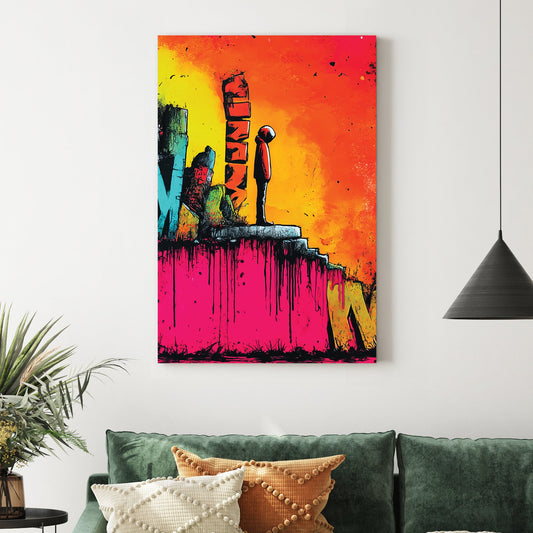 graffiti street art of hooded figure on neon background