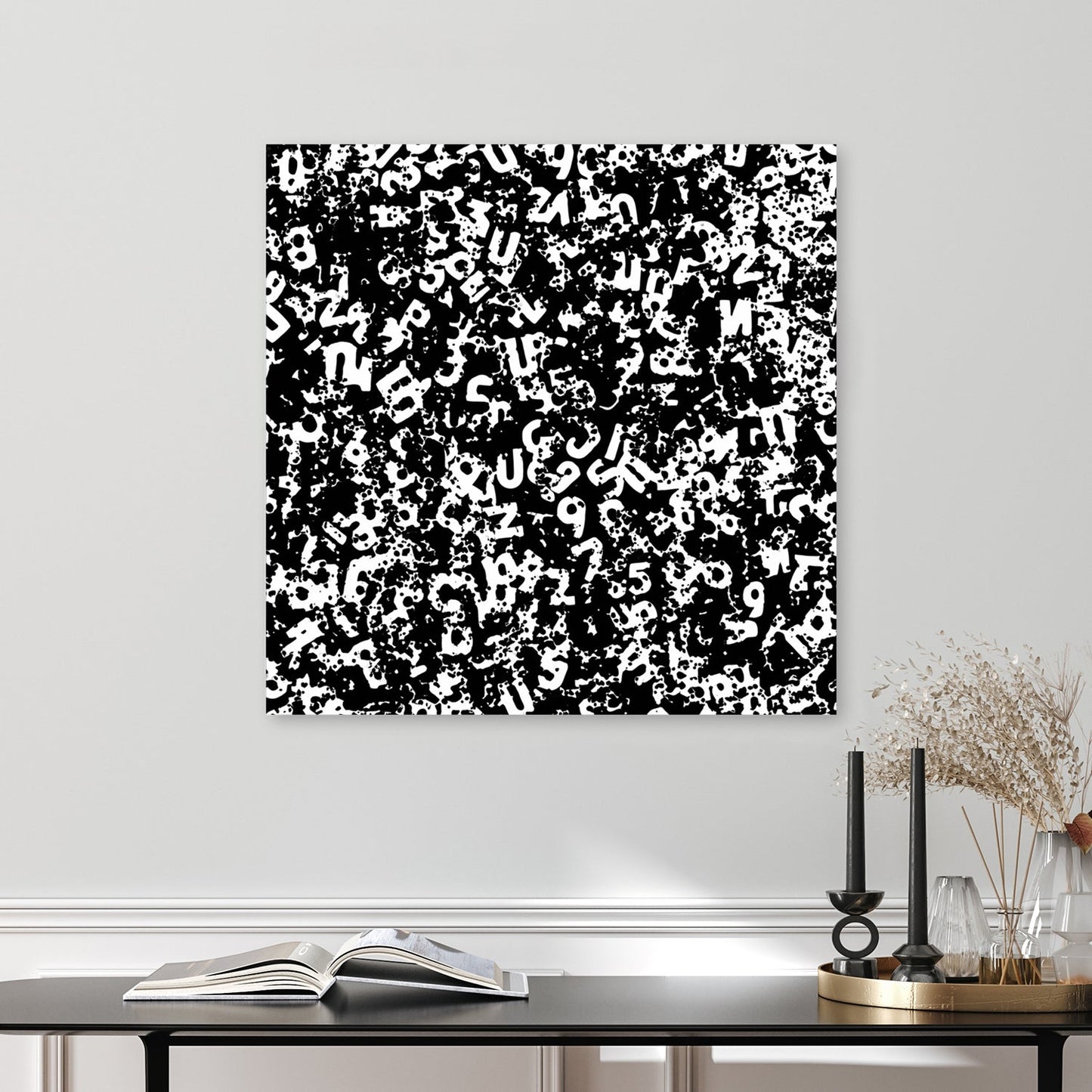 black and white abstract wall art with digital textures