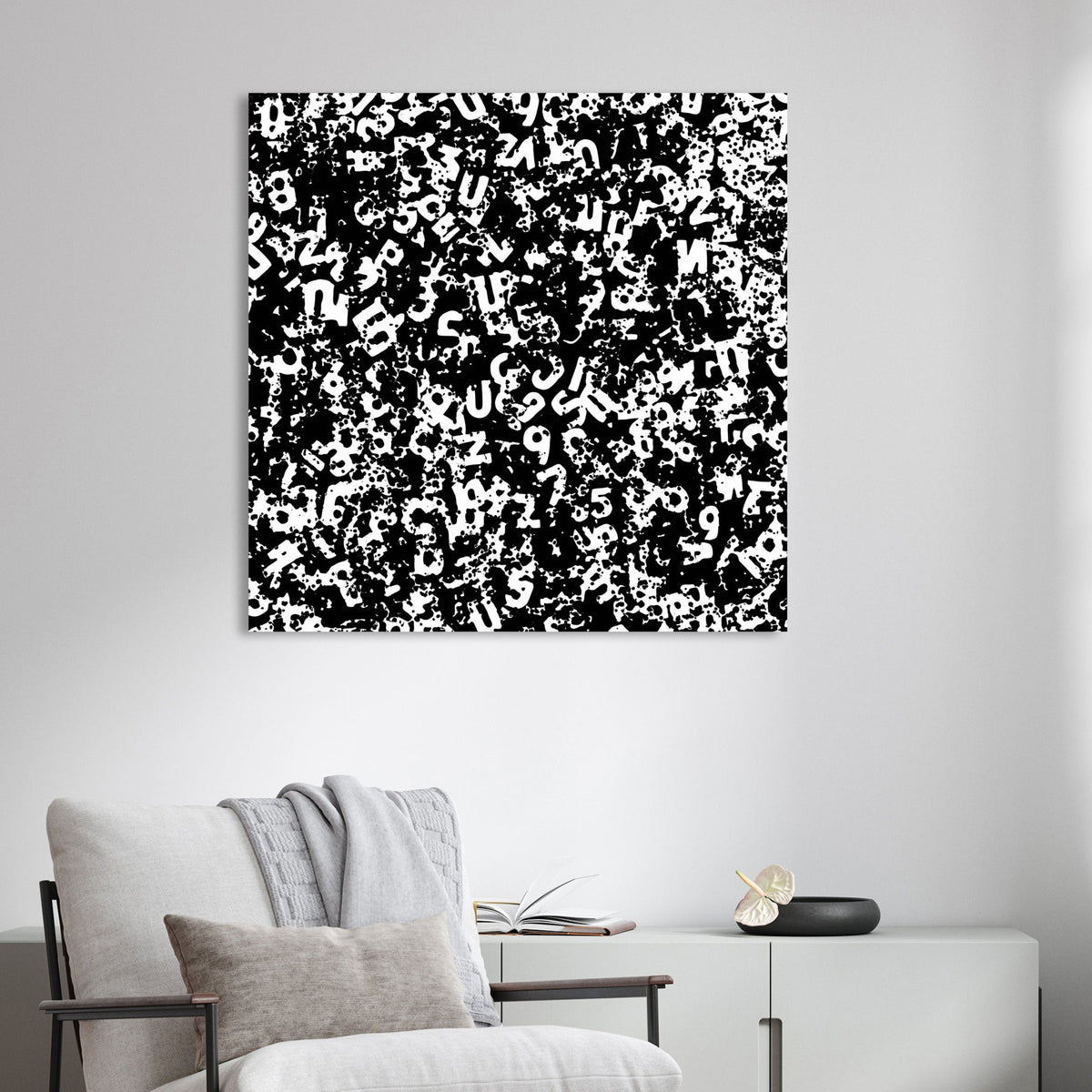 black and white abstract wall art with digital textures