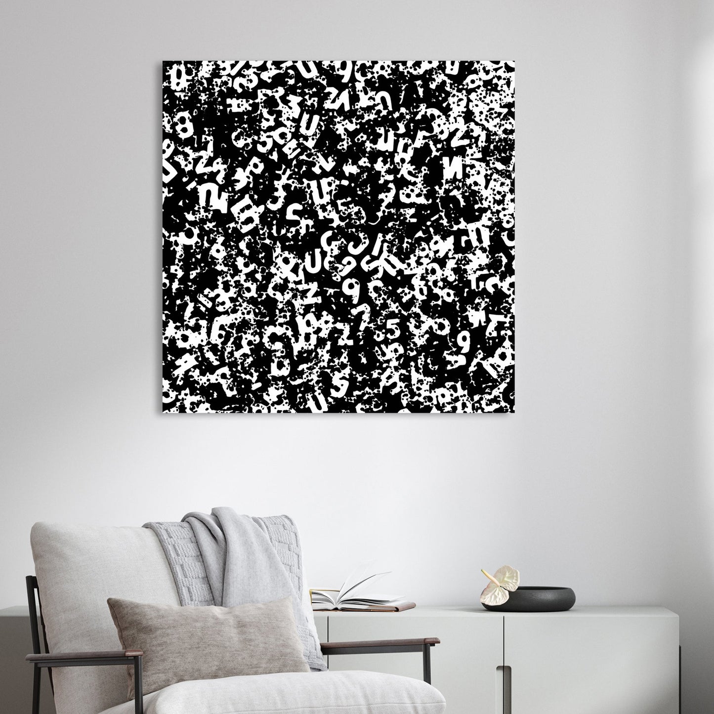 black and white abstract wall art with digital textures