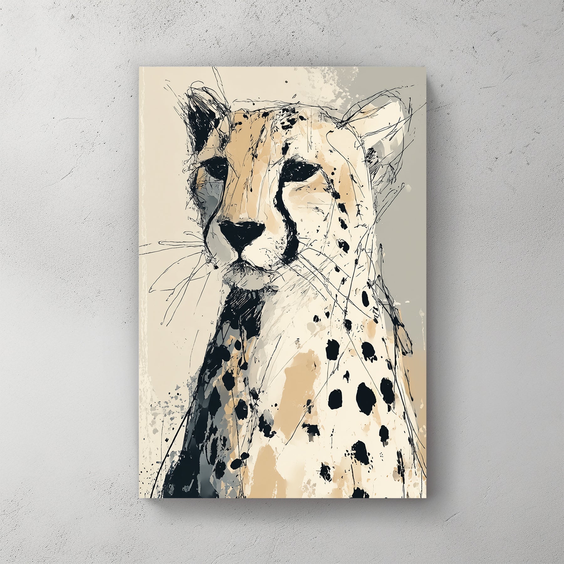 cheetah sketch wall art in neutral ink and splatter style