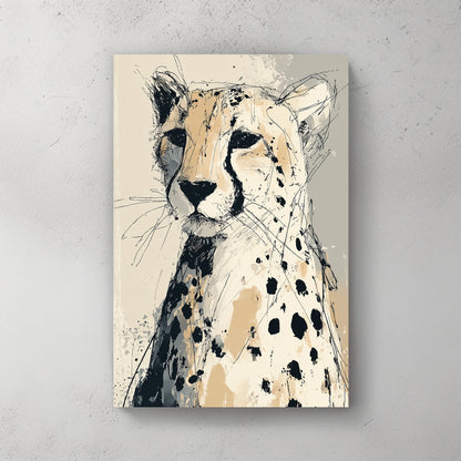 cheetah sketch wall art in neutral ink and splatter style