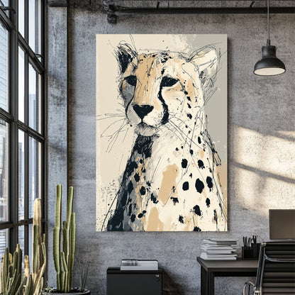 cheetah sketch wall art in neutral ink and splatter style