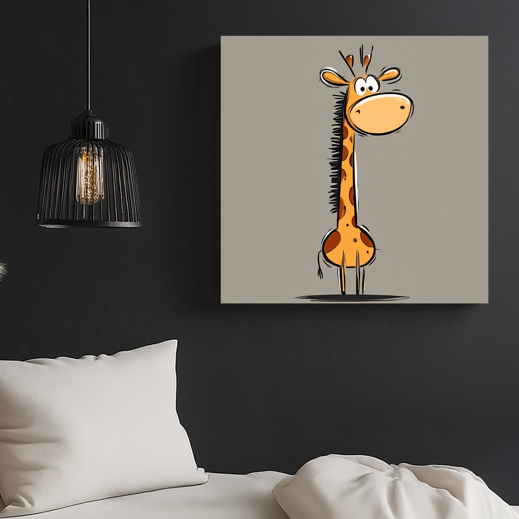 funny cartoon giraffe wall art with minimal background