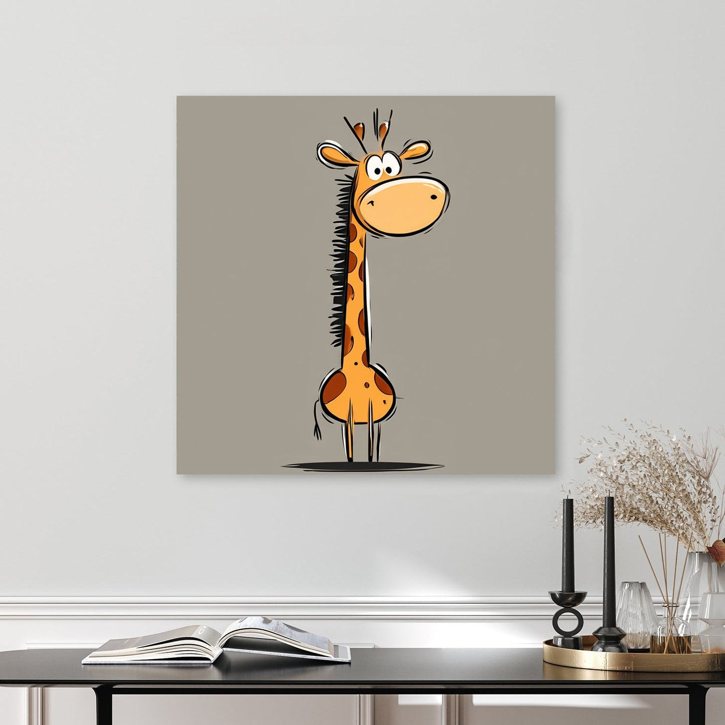 funny cartoon giraffe wall art with minimal background