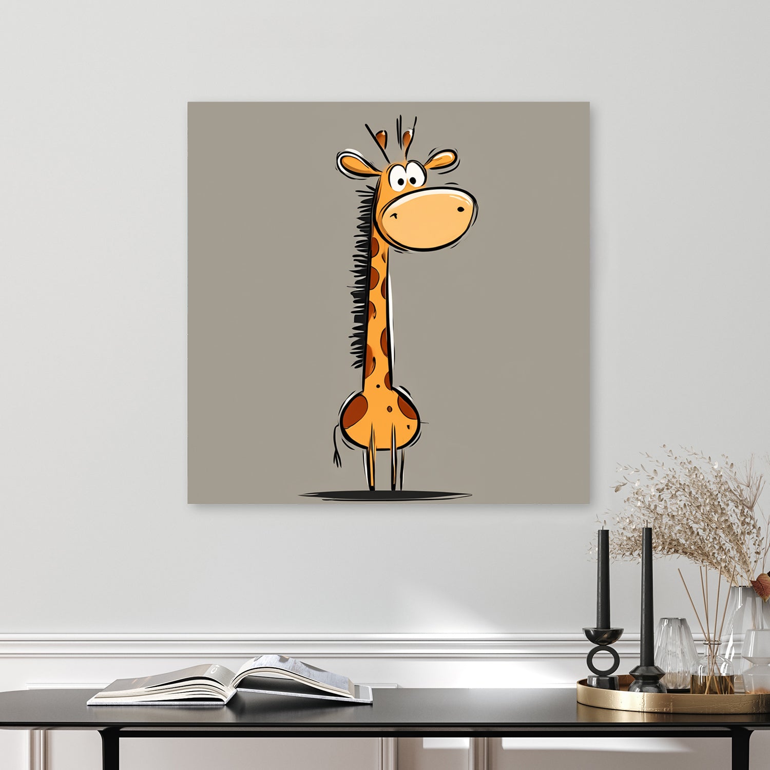funny cartoon giraffe wall art with minimal background