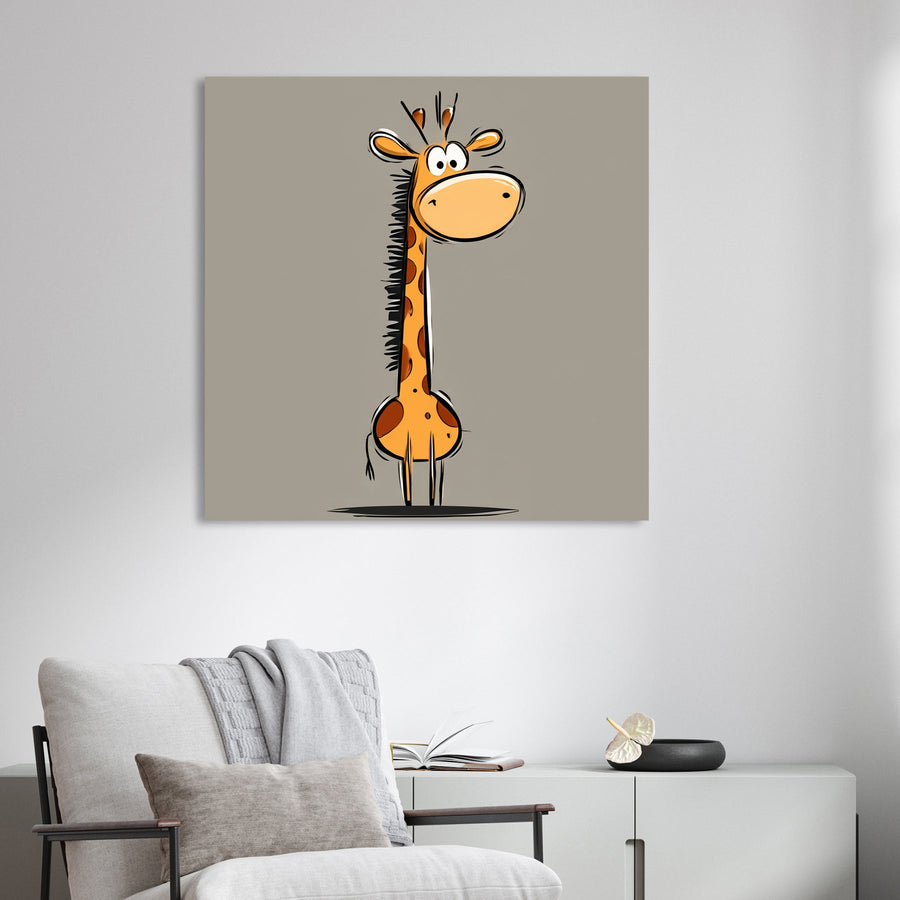 funny cartoon giraffe wall art with minimal background