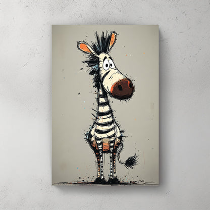 cartoon zebra wall art with doodle style and goofy expression