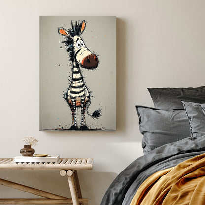 cartoon zebra wall art with doodle style and goofy expression