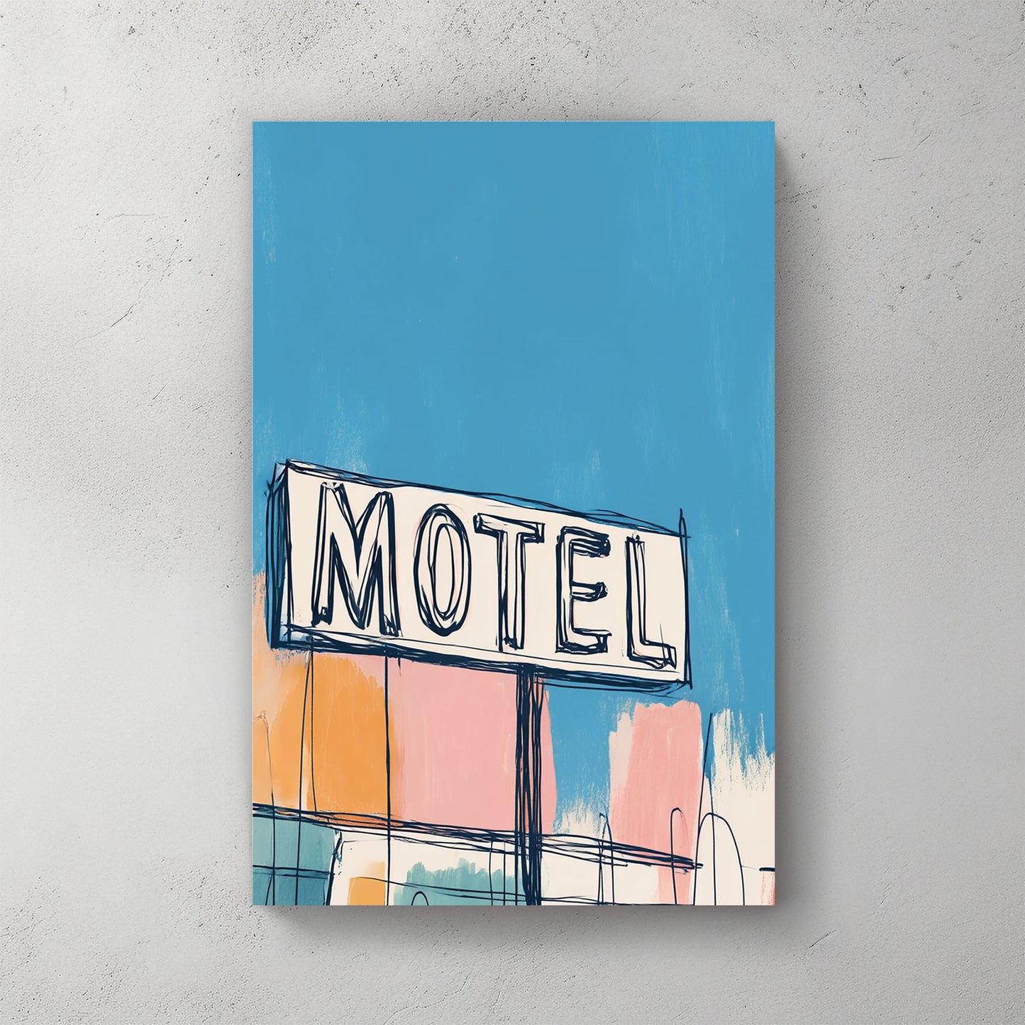 retro motel sign wall art with colourful pastel background