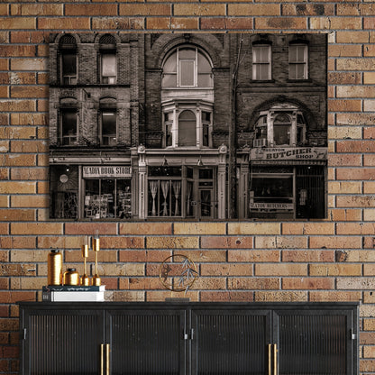 sepia-toned Toronto storefront street scene wall art