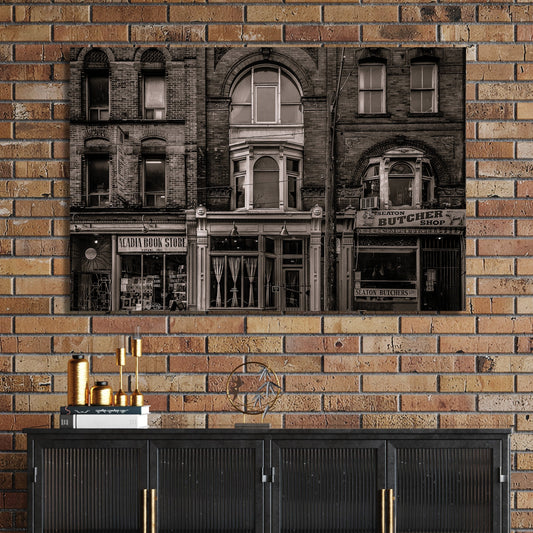 sepia-toned Toronto storefront street scene wall art