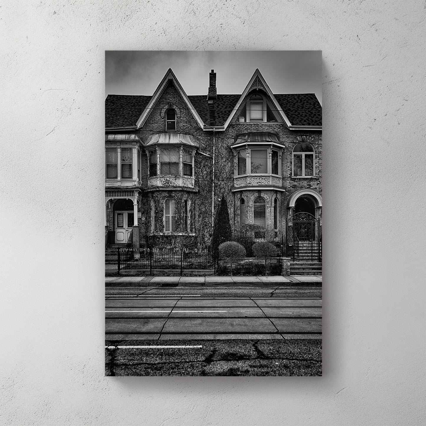 black and white Victorian townhouse wall art