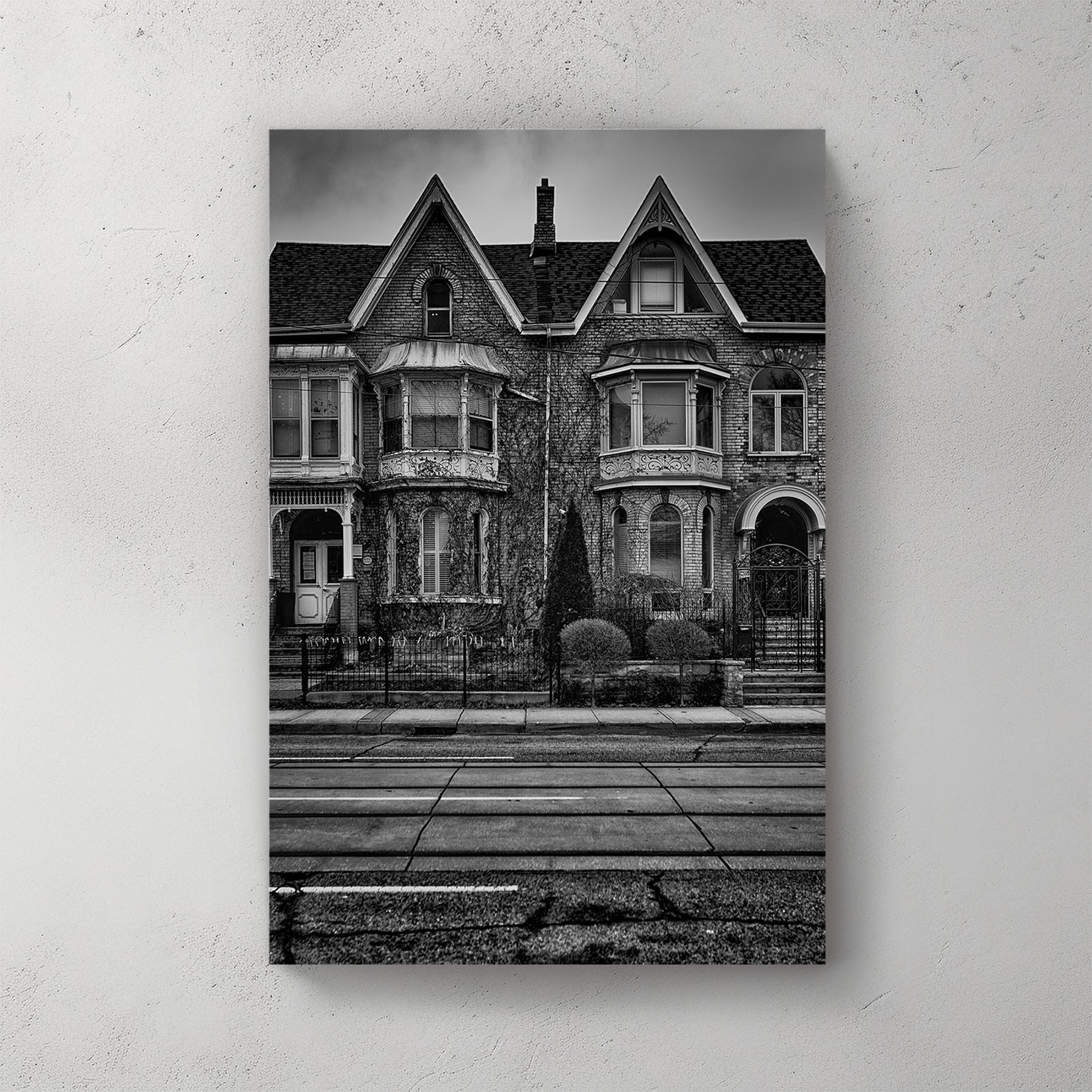 black and white Victorian townhouse wall art