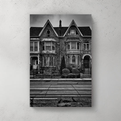 black and white Victorian townhouse wall art