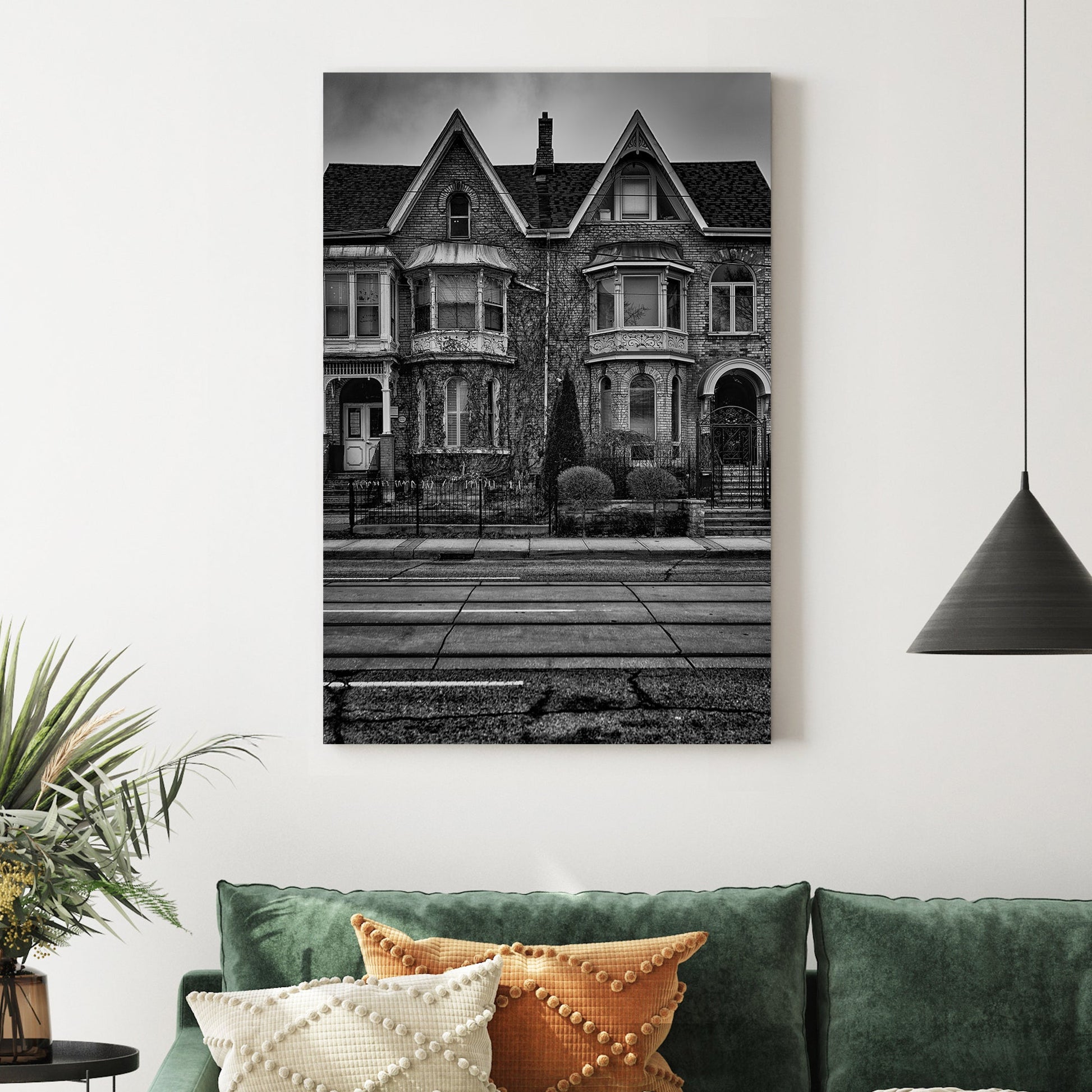 black and white Victorian townhouse wall art