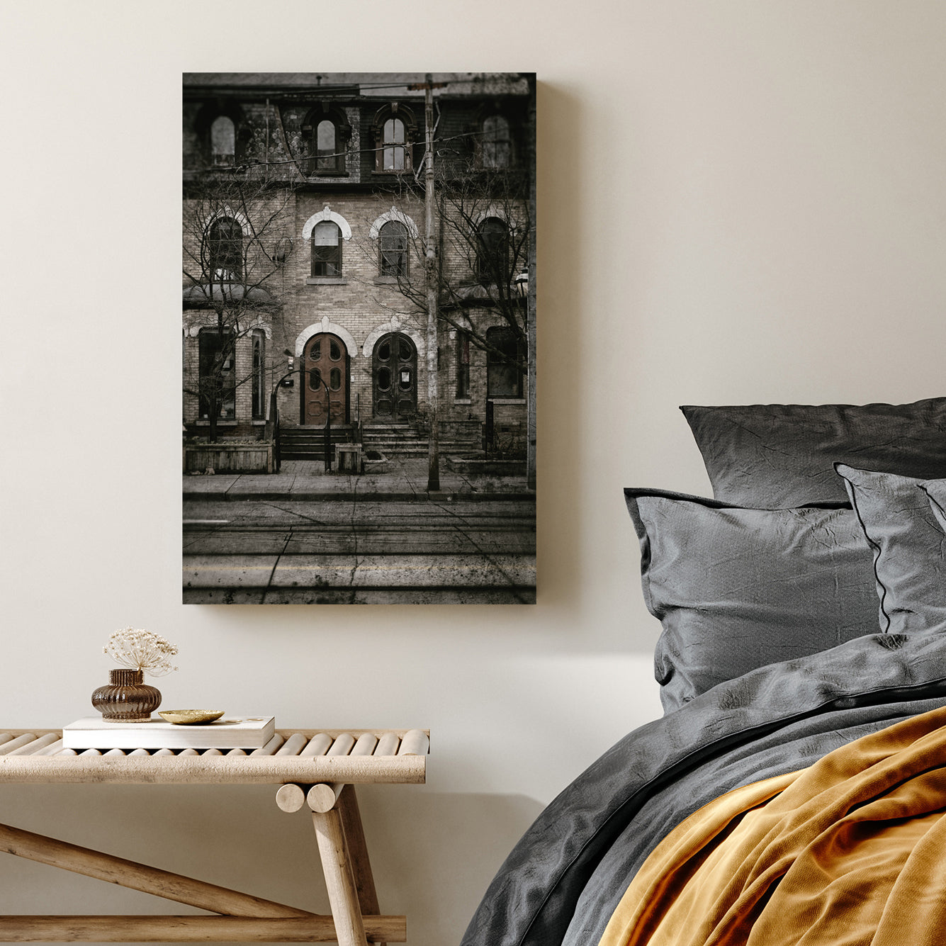vintage Toronto townhouse street scene wall art
